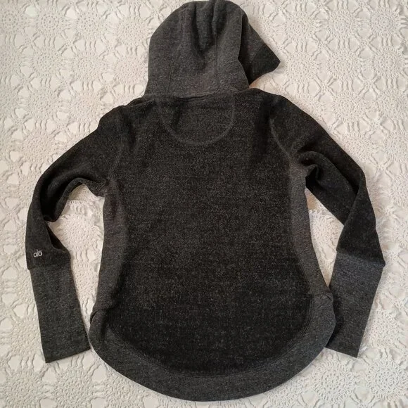 Alo Hoodie Sweatshirt Gray Pullover Fur Lined Hood Kangaroo Pocket Large Women L - Picture 11 of 11